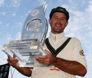 A beaming Ricky Ponting with the series trophy, South Africa v Australia, 3rd Test, 4th day, Cape Town, March 22, 2009