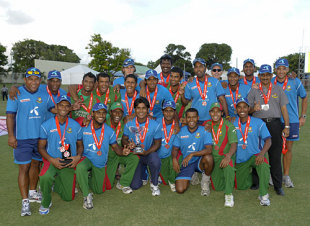 The Bangladesh squad poses with the trophy, West Indies v Bangladesh, 3rd ODI, Basseterre, July 31, 2009