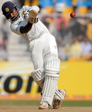 Mahela Jayawardene lofts over the leg side, India v Sri Lanka, 1st Test, Ahmedabad, 4th day, November 19, 2009 