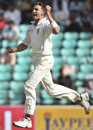 Dale Steyn celebrates one of his seven wickets, India v South Africa, 1st Test, Nagpur, 3rd day, February 8, 2010