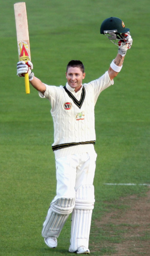 Michael Clarke celebrates his century, New Zealand v Australia, 1st Test, 1st day, Wellington, March 19, 2010