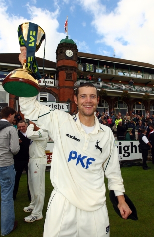 Chris Read, Nottinghamshire's victorious captain, poses with the trophy, Lancashire v Nottinghamshire, County Championship Division One, Old Trafford, September 16 2010