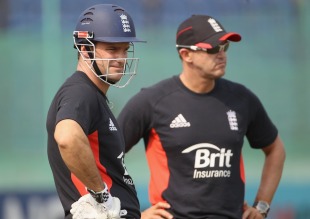 Andrew Strauss and Andy Flower during a net session, Dhaka, February 15, 2011
