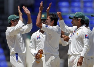 Abdur Rehman celebrates a wicket on the final morning, West Indies v Pakistan, 2nd Test, St Kitts, 5th day, May 24, 2011