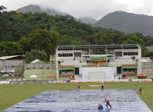 The covers stayed on for most of the afternoon session, West Indies v India, 3rd Test, Dominica, 1st day, July 6, 2011