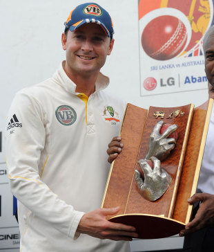 Michael Clarke with the Warne-Muralitharan Trophy, Sri Lanka v Australia, 3rd Test, Colombo, 5th day, September 20, 2011