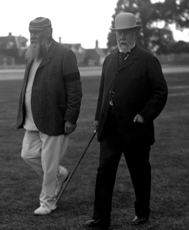 WG Grace with a visitor at the Cumberland Lodge cricket match, 1911
