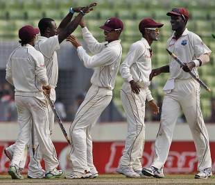 West Indies celebrate their win, Bangladesh v West Indies, 2nd Test, Mirpur, 5th day, November 2, 2011