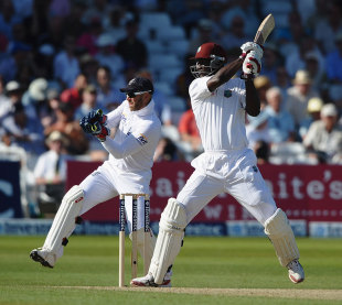 Darren Sammy cuts during his career-best score, England v West Indies, 2nd Test, Trent Bridge, 1st day, May 25, 2012