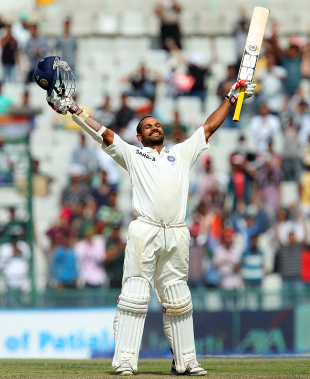 Shikhar Dhawan savours his century on debut, India v Australia, 3rd Test, Mohali, 3rd day, March 16, 2013