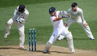 Matt Prior plays to the off side, 3rd Test, Auckland, 3rd day, March 24, 2013