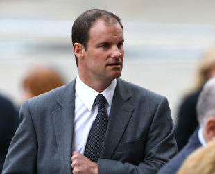 Andrew Strauss arrives at Christopher Martin-Jenkins' memorial service, London, April 16, 2013
