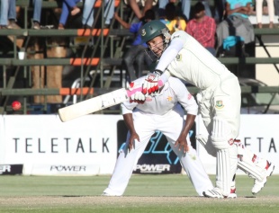 Mushiqur Rahim plays on the leg side, Zimbabwe v Bangladesh, 2nd Test, Harare, 3rd day, April 27, 2013