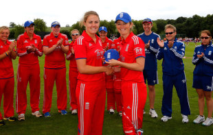 Natalie Sciver receives her first cap from Charlotte Edwards, England v Pakistan, 1st women's ODI, Louth, July 1, 2013