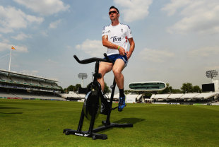 Kevin Pietersen cycles in the sunshine, Lord's, July 16, 2013