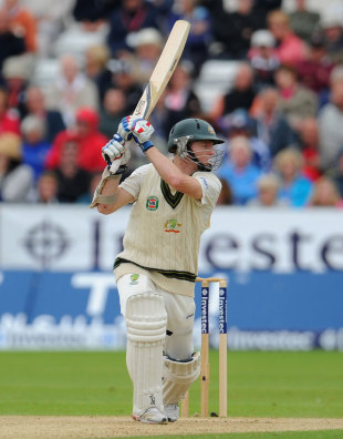 Chris Rogers drives square on the off side, England v Australia, 4th Investec Ashes Test, 2nd day, Chester-le-Street, August 10, 2013