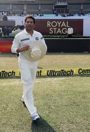 Sachin Tendulkar walks out for his 199th Test, India v West Indies, 1st Test, Kolkata, 1st day, November 6, 2013