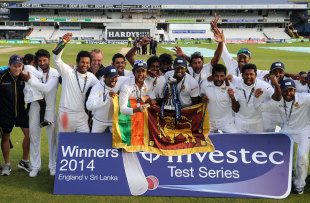 Sri Lanka celebrate with the series trophy, England v Sri Lanka, 2nd Investec Test, Headingley, 5th day, June 24, 2014