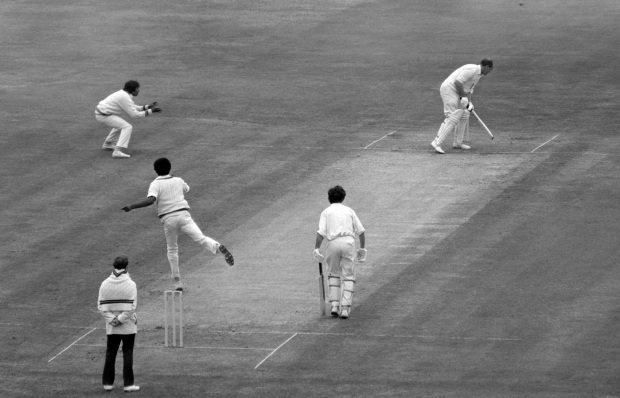 Brian Close takes evasive action against a Michael Holding bouncer, England v West Indies, Old Trafford, July 10, 1976
