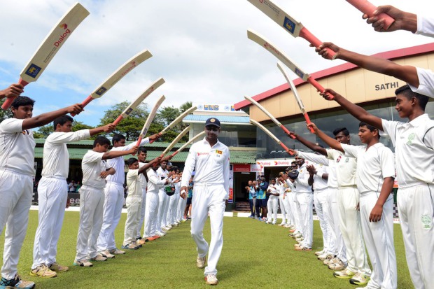 Kumar Sangakkara was given a guard of honour on the first morning of his final Test, Sri Lanka v India, 2nd Test, P Sara Oval, Colombo, 1st day, August 20, 2015
