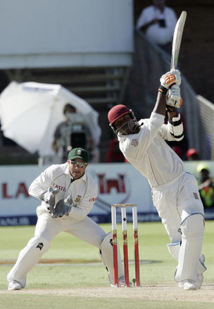 Marlon Samuels hammers the ball down the ground, South Africa v West Indies, 1st Test, Port Elizabeth, 3rd day, December 28, 2007