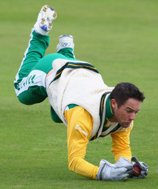 Mark Boucher dives for a catch during fielding practice ahead of the second Test, Headingley, July 16, 2008