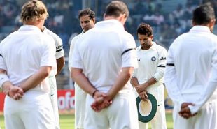 Players from both teams observe two minutes of silence before taking the field, India v England, 1st Test, Chennai, 1st day, December 11, 2008